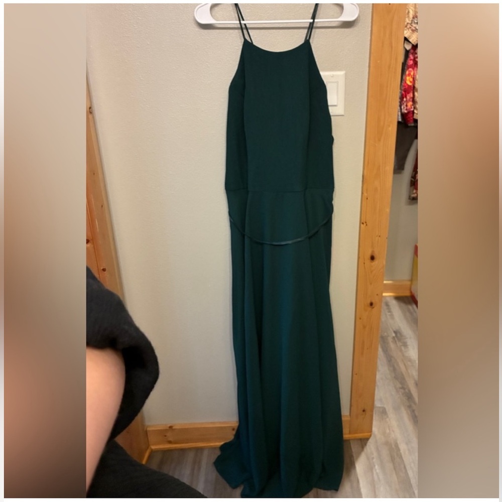 NWT Vow’d Forest Green Maxi Dress w/ High Neck & Crossed Spaghetti Straps Sz 18